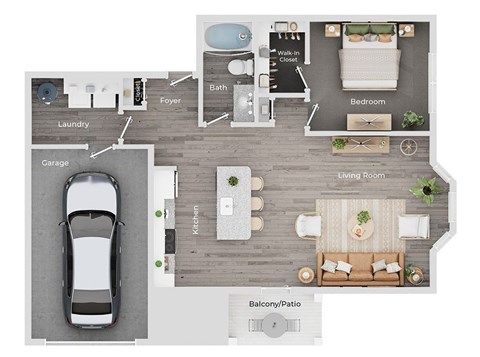 Floor plan for 1 bed, 1 bath, 930 sqft