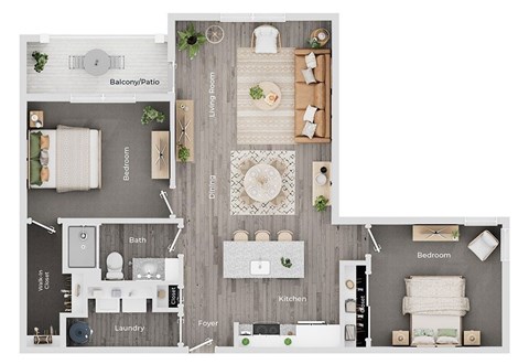 Floor plan for 2 beds, 1 bath, 1059 sqft