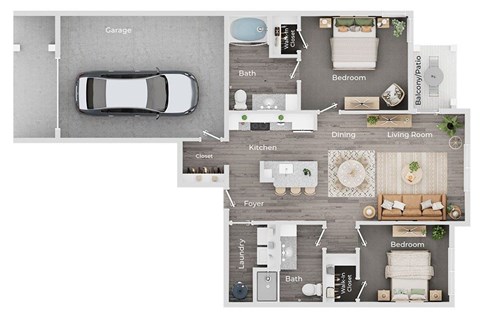 Floor plan for 2 beds, 2 baths, 1137 sqft