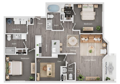 Floor plan for 2 beds, 2 baths, 1280 sqft
