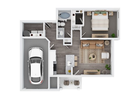 Floor plan for 1 bed, 1 bath, 797 sqft