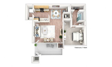 Floor plan for 1 bed, 1 bath, 673 sqft