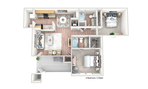 Floor plan for 2 beds, 2 baths, 912 sqft