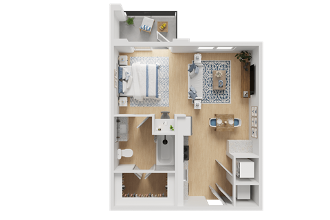 Floor plan for studio, 1 bath, 528 sqft