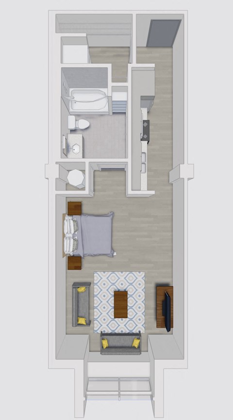 Floor plan for studio, 1 bath, 511 sqft