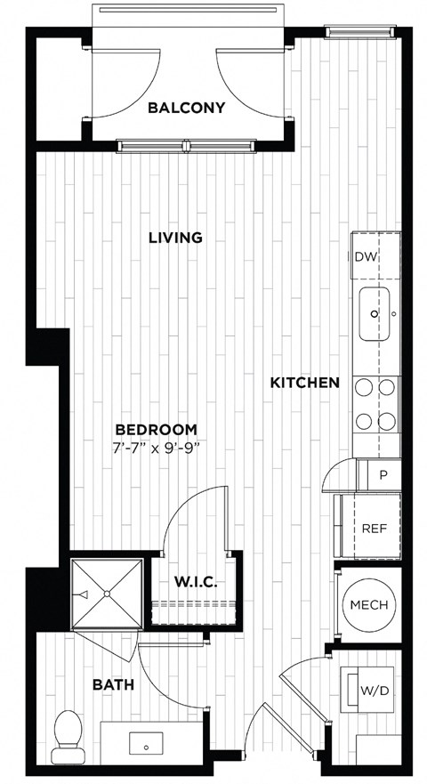 Floor plan for studio, 1 bath, 511 sqft