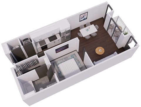 Floor plan for studio, 1 bath, 659 sqft