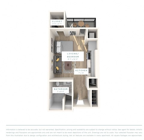 Floor plan for studio, 1 bath, 453 sqft
