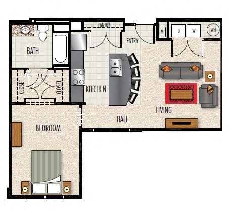 Floor plan for studio, 1 bath, 675 sqft