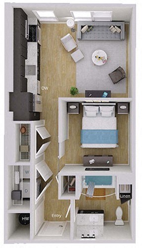 Floor plan for studio, 1 bath, 576 sqft