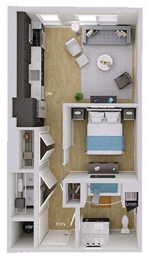 Floor plan for studio, 1 bath, 576 sqft