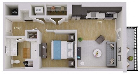 Floor plan for studio, 1 bath, 576 sqft