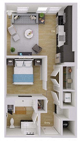 Floor plan for studio, 1 bath, 576 sqft