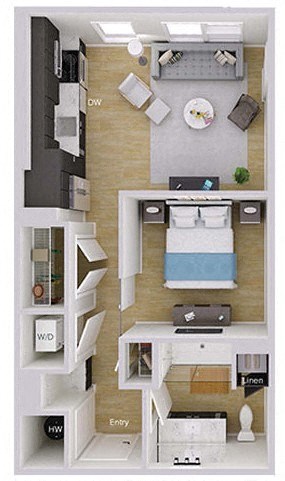 Floor plan for studio, 1 bath, 588 sqft