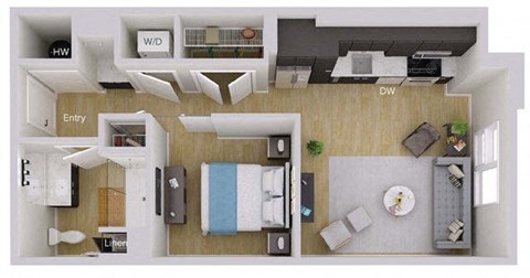 Floor plan for studio, 1 bath, 604 sqft