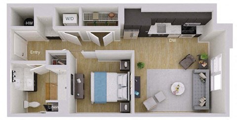 Floor plan for studio, 1 bath, 604 sqft