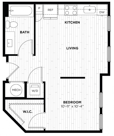 Floor plan for studio, 1 bath, 530 sqft