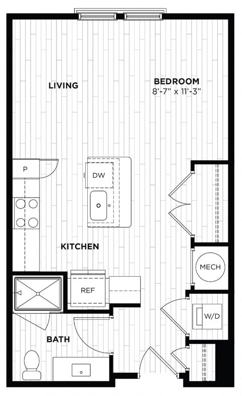Floor plan for studio, 1 bath, 539 sqft