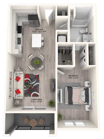 Floor plan for 1 bed, 1 bath, 759 sqft