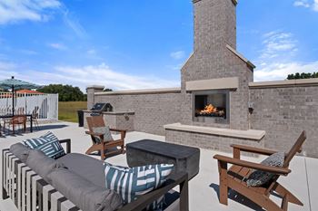 Outdoor lounges with fireplaces
