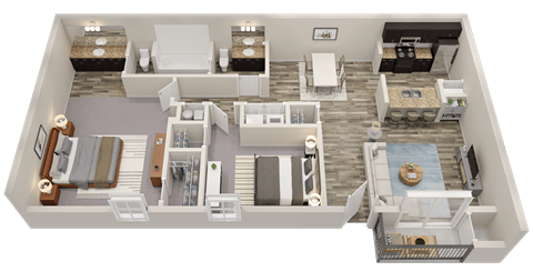 Floor plan for 2 beds, 1.5 baths, 968 sqft