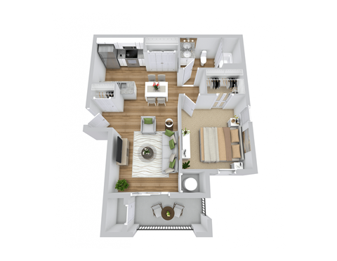 Floor plan for 1 bed, 1 bath, 740 sqft