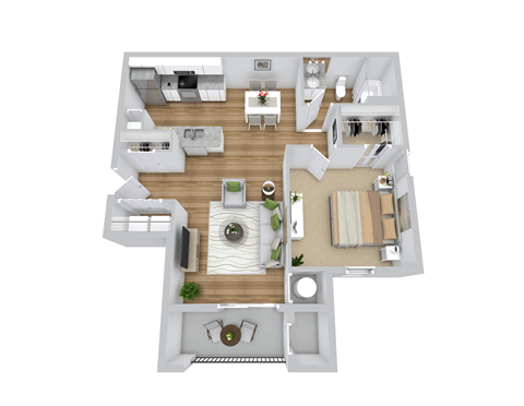 Floor plan for 1 bed, 1 bath, 847 sqft