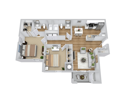 Floor plan for 2 beds, 2 baths, 1020 sqft