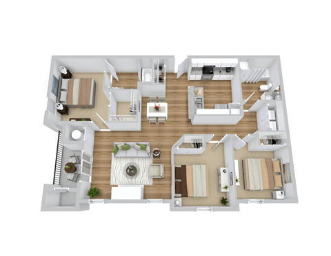 Floor plan for 3 beds, 2 baths, 1323 sqft