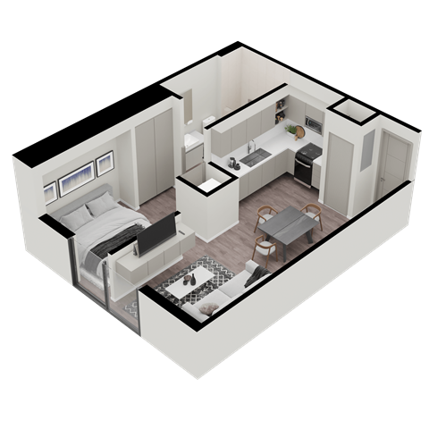 Floor plan for studio, 1 bath, 482 sqft