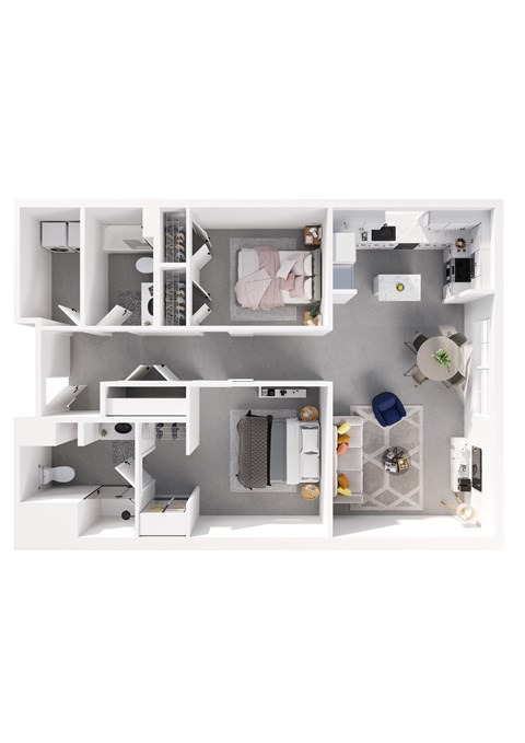 Floor plan for 2 beds, 2 baths, 1225 sqft