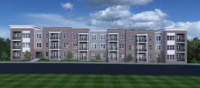 Nashville apartment for rent - Nashville, TN, Luxury Apartments Near Country Music Hall of Fame and Museum - Crest at Stones Branch - Street View of Property Highlighting Concrete Pathway, Manicured Front Lawn, Private Patios and Balconies, Wooded Area, and Open Grass Field.