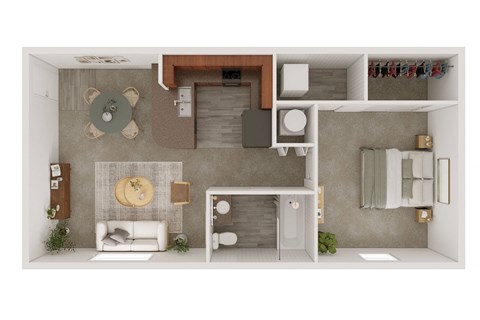 Floor plan for 1 bed, 1 bath, 513 sqft