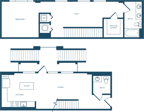 Floor plan for 1 bed, 1.5 baths, 1262 sqft
