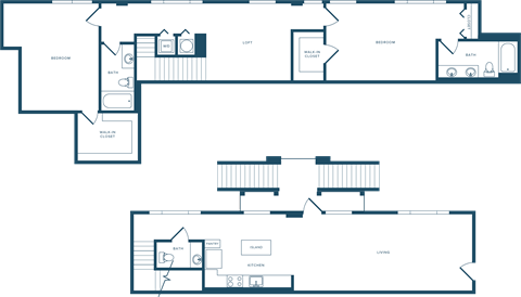 Floor plan for 2 beds, 2.5 baths, 2065 sqft