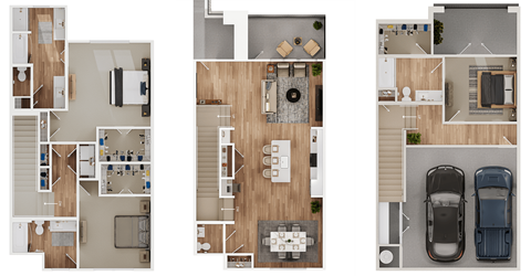 Floor plan for 3 beds, 3 baths, 2304 sqft