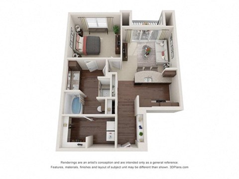 Floor plan for 1 bed, 1 bath, 855 sqft