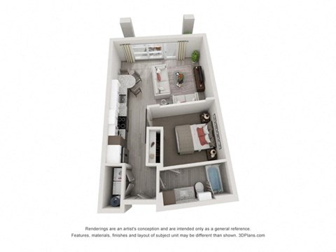 Floor plan for 1 bed, 1 bath, 566 sqft