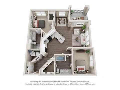 Floor plan for 2 beds, 2 baths, 1244 sqft
