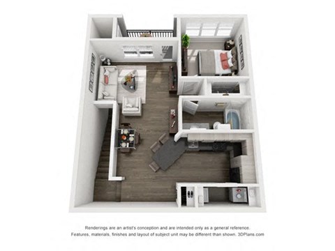 Floor plan for 1 bed, 1 bath, 821 sqft