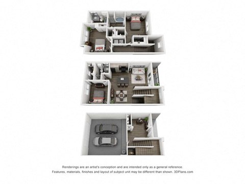 Floor plan for 3 beds, 3 baths, 1679 sqft