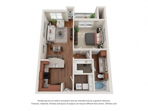 Floor plan for 1 bed, 1 bath, 967 sqft