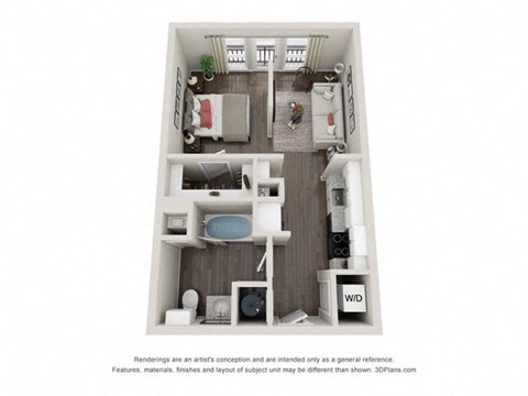 Floor plan for studio, 1 bath, 504 sqft