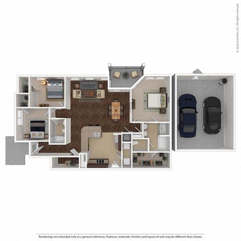 Floor plan for 3 beds, 2 baths, 1537 sqft