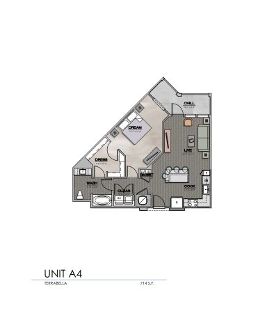 Floor plan for 1 bed, 1 bath, 875 sqft