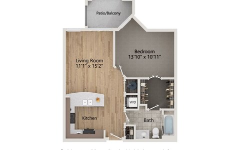 Floor plan for 1 bed, 1 bath, 804 sqft