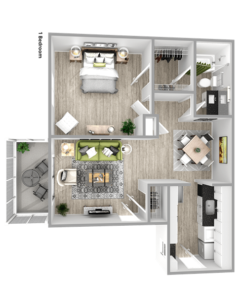 Floor plan for 1 bed, 1 bath, 900 sqft