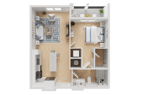 Floor plan for 1 bed, 1 bath, 655 sqft
