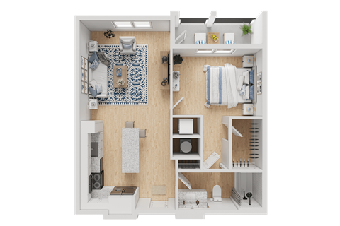 Floor plan for 1 bed, 1 bath, 707 sqft