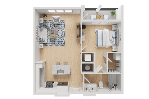 Floor plan for 1 bed, 1 bath, 784 sqft